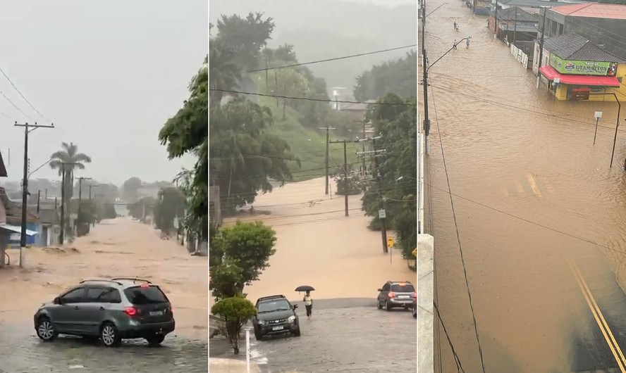 Fortes chuvas alagam a cidade de Pariquera-Açu, em São Paulo