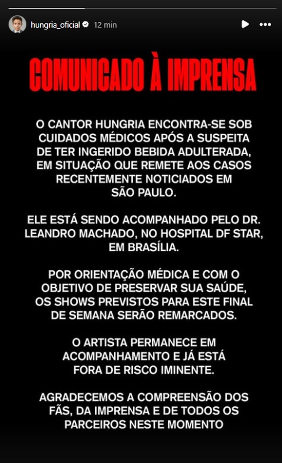 Rapper Hungria &eacute; internado em hospital de Bras&iacute;lia &mdash; Foto: Reprodu&ccedil;&atilde;o