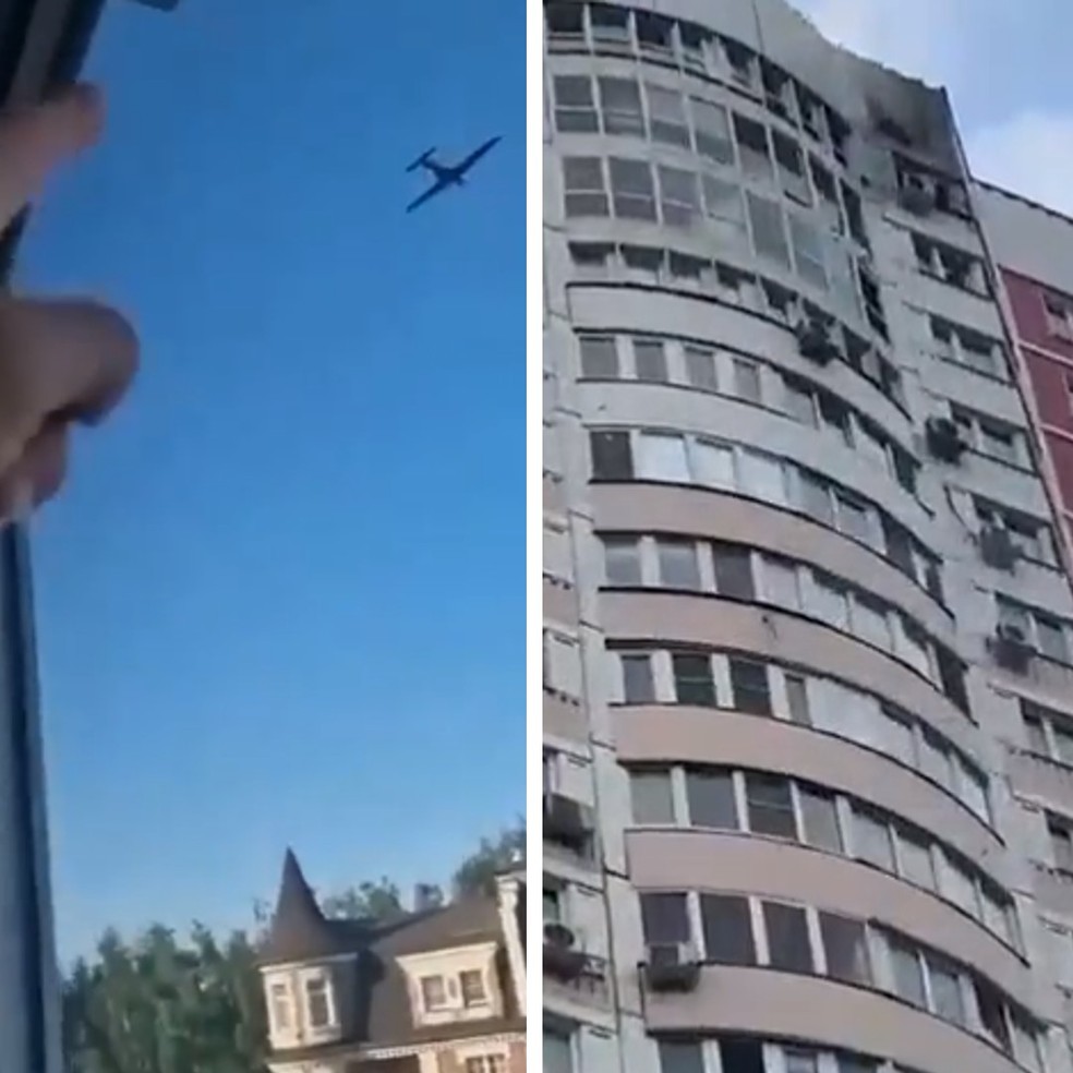 Ataque de drones em Moscou ocorreu após nova leva de bombardeios contra o território ucraniano — Foto: Reprodução/Twitter