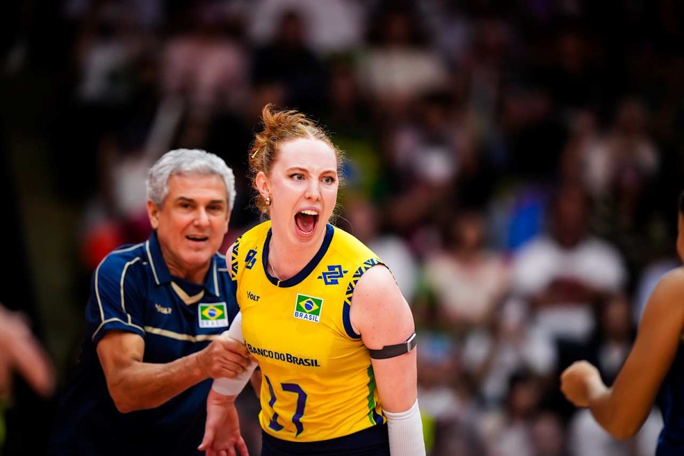 J&uacute;lia Bergmann foi a principal pontuadora brasileira nas quartas de final do Mundial &mdash; Foto: Divulga&ccedil;&atilde;o/FIVB