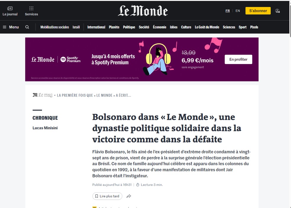 Le Monde: m�dia internacional repercute poss�vel fuga de Fl�vio Bolsonaro - Foto: Le Monde