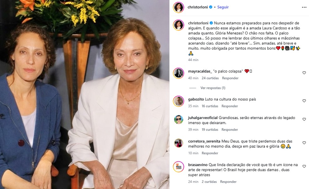 Christiane Torloni prestou homanagem a Glória Menezes — Foto: Reprodução/ Instagram