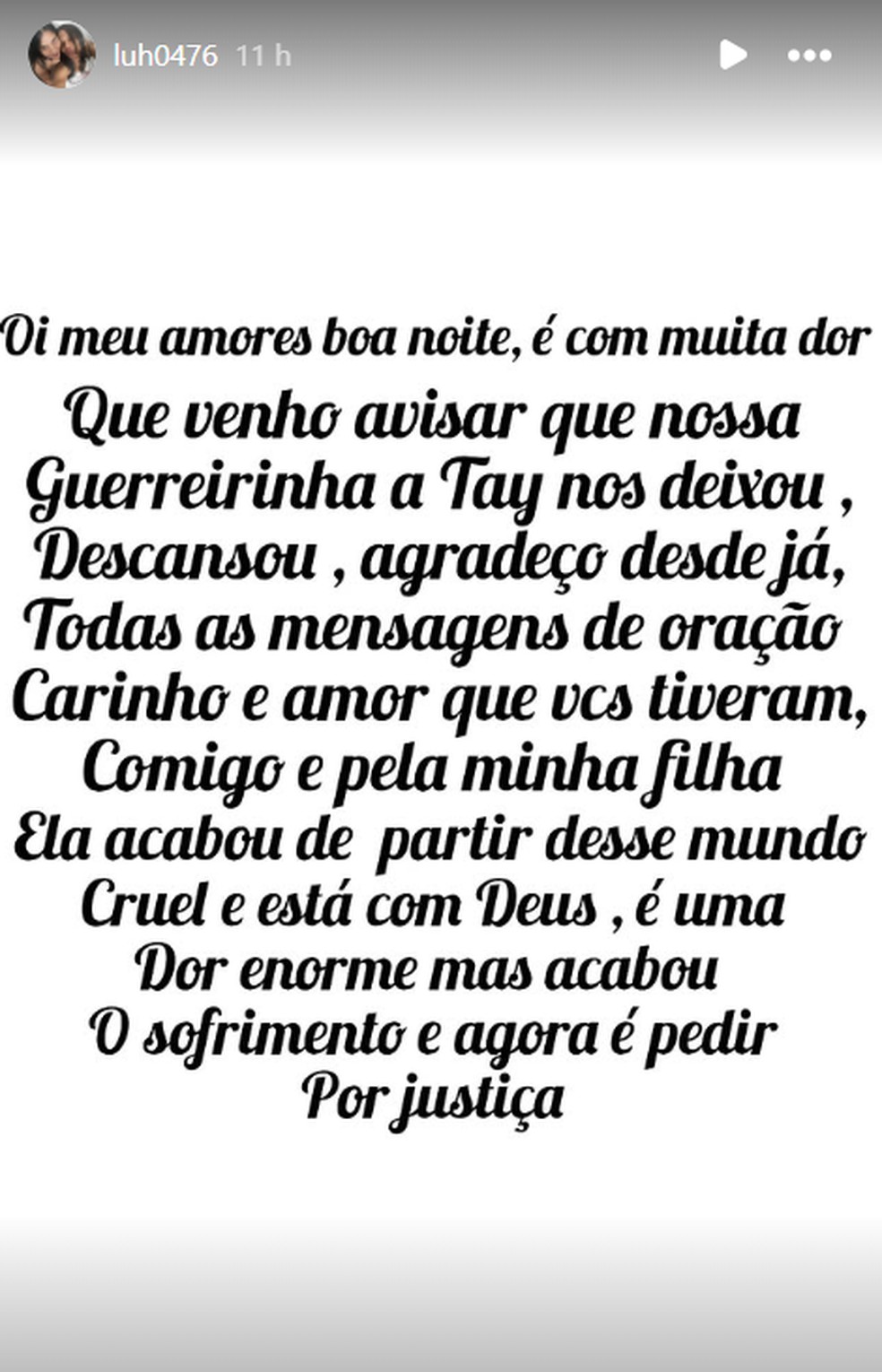 Post de m�e de Tainara Souza � Foto: Reprodu��o/Instagram