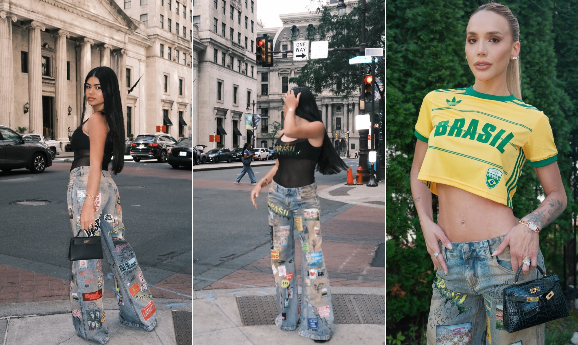 De novo? Esposa de Rayan usa mesma calça que mulher de Bruno Guimarães no segundo jogo do Brasil