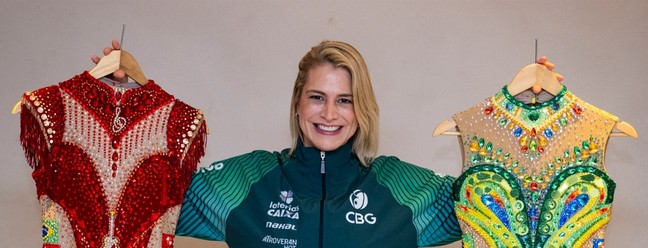 A técnica Camila Ferezin mostra os mimos — Foto: MeloGym/CBG