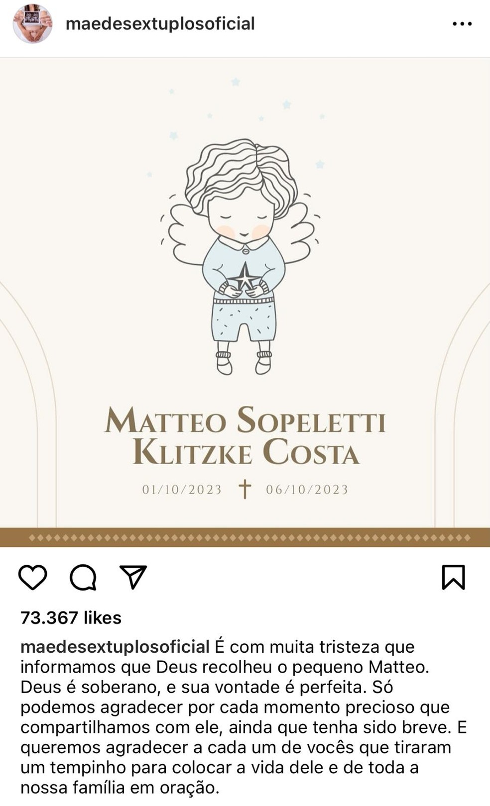 Mãe de sêxtuplos, Quezia Romualdo anuncia morte de um dos bebês — Foto: Reprodução