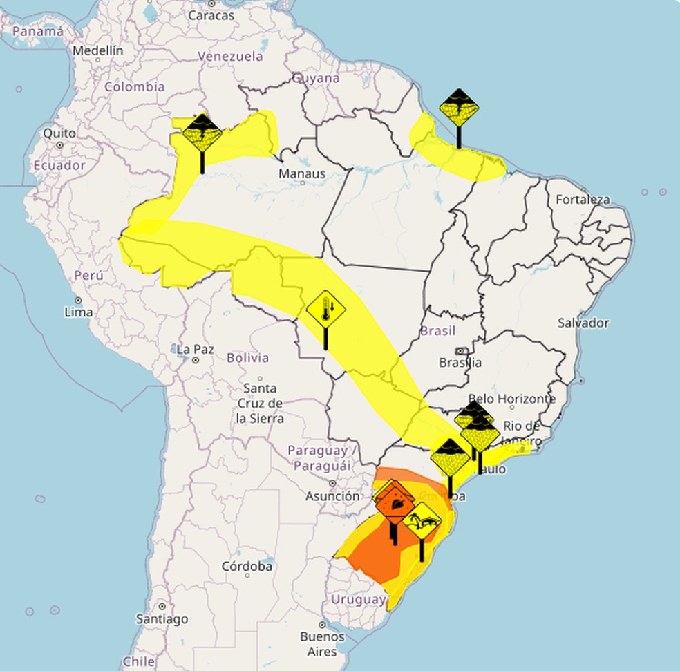 Alertas do Inmet para esta terça-feira (01/07) — Foto: Reprodução/Inmet
