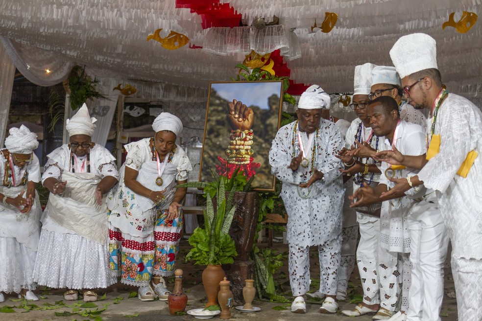 Registro de ritual do Bembé do Mercado, em Santo Amaro da Purificação — Foto: Roque Boa Morte