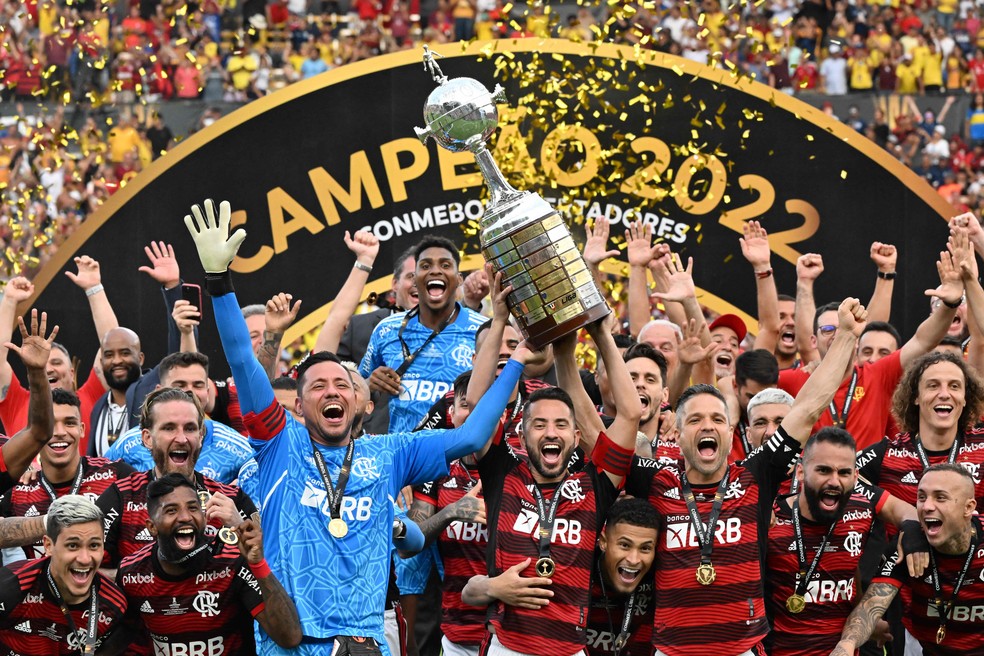 Flamengo comemora título da Libertadores sobre Athletico-PR em 2022 — Foto: Luis Acosta / AFP