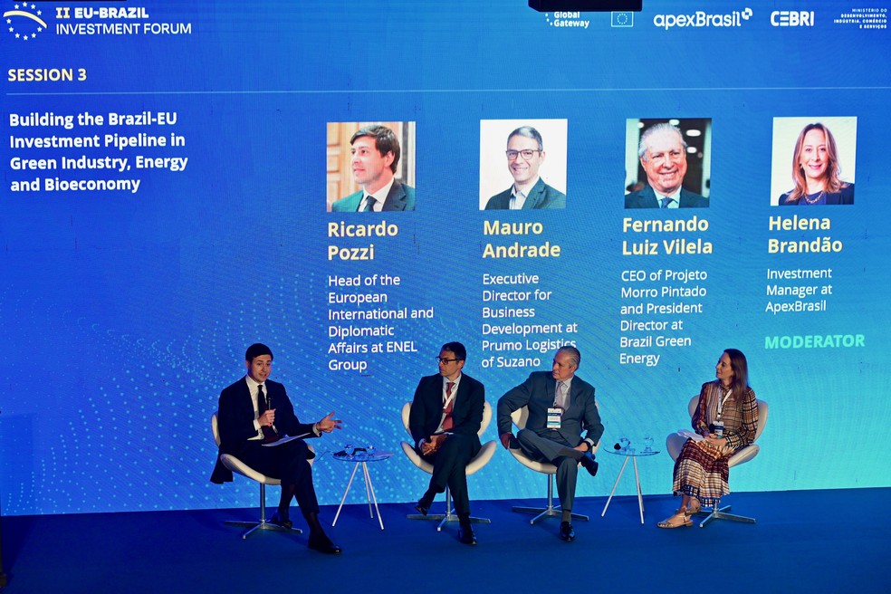 Painel do II Fórum Brasil–UE destacou o Brasil como hub tecnológico impulsionado por energia limpa e integração global — Foto: IMAGENS: G.LAB/SÉRGIO DUTTI E G.LAB/RUY BARON