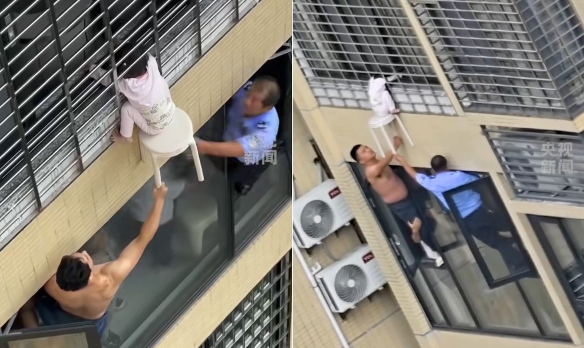 Pendurada em janela, criança fica presa em grade do 12º andar e mobiliza vizinhos até ser resgatada; vídeo