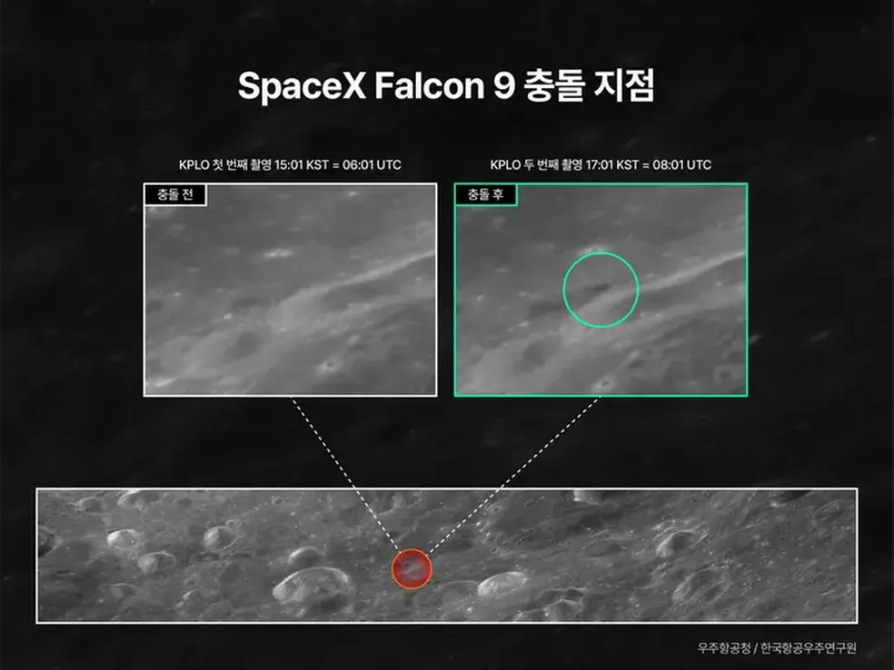 Coreia divulga primeiras imagens do impacto provocado pelo foguete da Space X na Lua — Foto: Reprodução/Administração Aeroespacial da Coreia
