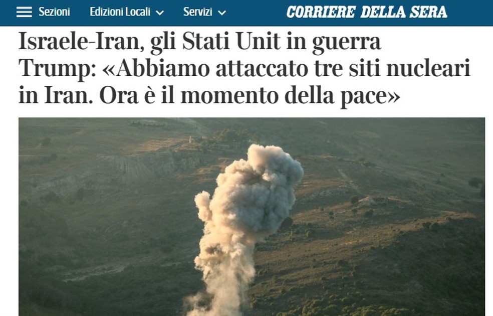 Ataque dos EUA ao Irã foi destaque no jornal italiano Corriere Della Serra — Foto: Reprodução
