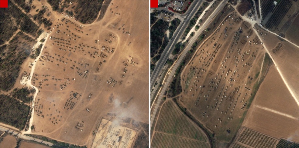 Imagens de satélite mostram tanques de Israel concentrados ao norte de Gaza — Foto: The New York Times/Planet Labs