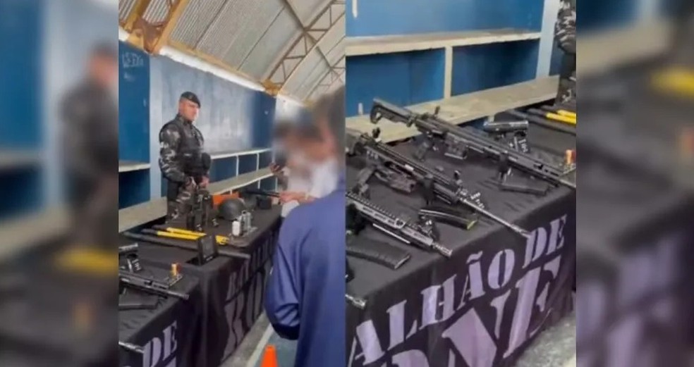 Weapons exhibition in a civic and military school in Curitiba — Photo: Reproduction | Social networks