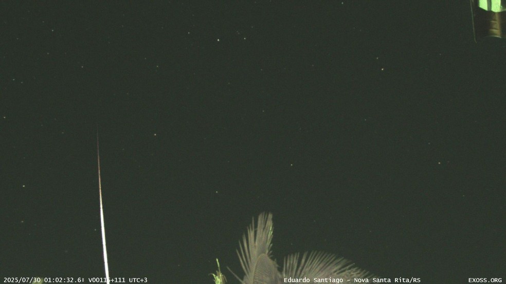 Chuva de Meteoro foi vista em Nova Santa Rita/RS; ápice aconteceu entre a noite de quarta (30) e a madrugada de quinta (31) — Foto: Projeto Exoss/Observatório Nacional
