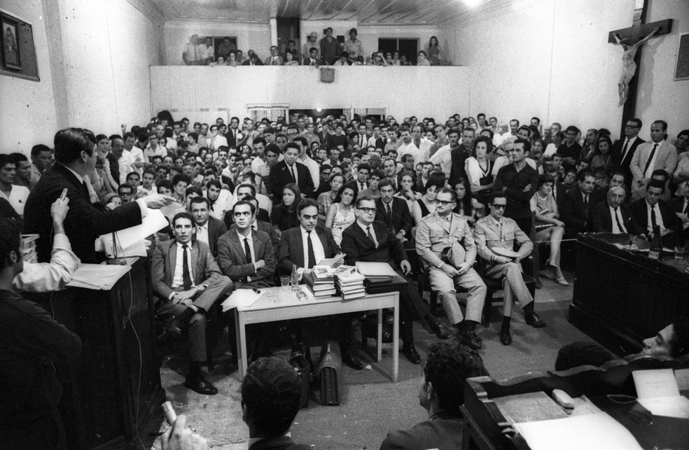 Julgamento do advogado Leopoldo Heitor na ação penal pelo homicídio de Dana de Teffé, na Comarca de Rio Claro, em 11 de abril de 1969 — Foto: Arquivo / Agência O Globo