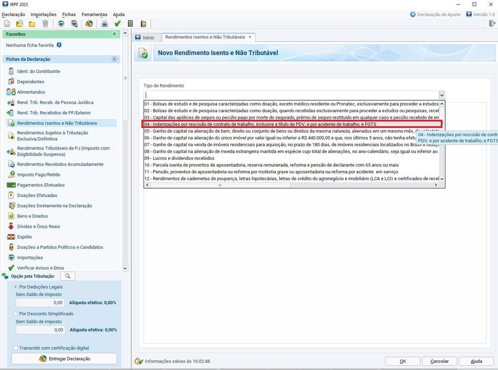 Como declarar verba rescisória rcebida pelo FGTS — Foto: Reprodução / IRPF 2025