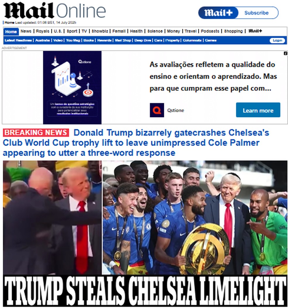 Jornal inglês critica Trump por presença em festa do Chelsea — Foto: Reprodução