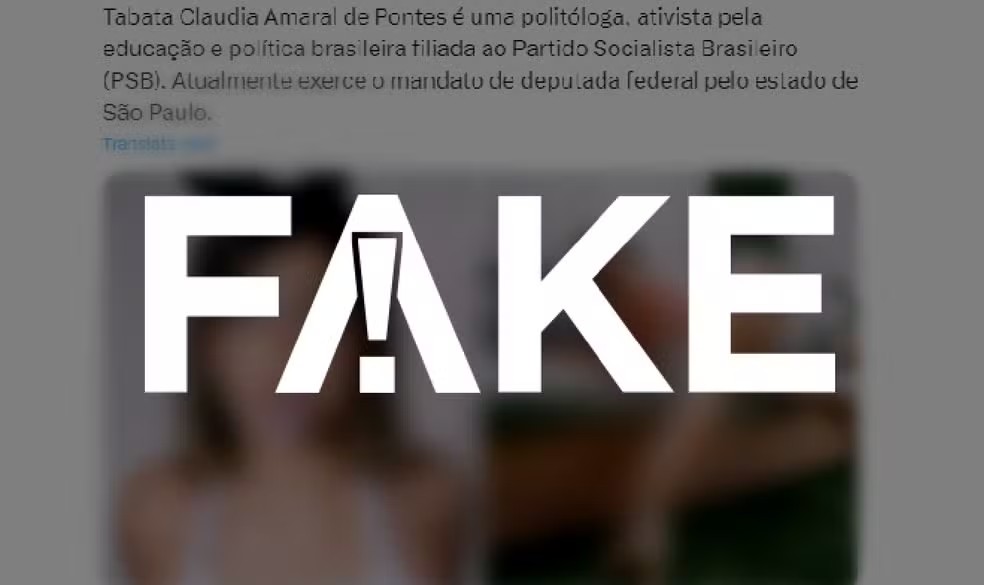 É #FAKE foto de Tabata Amaral em pose sensual; trata-se de deepfake