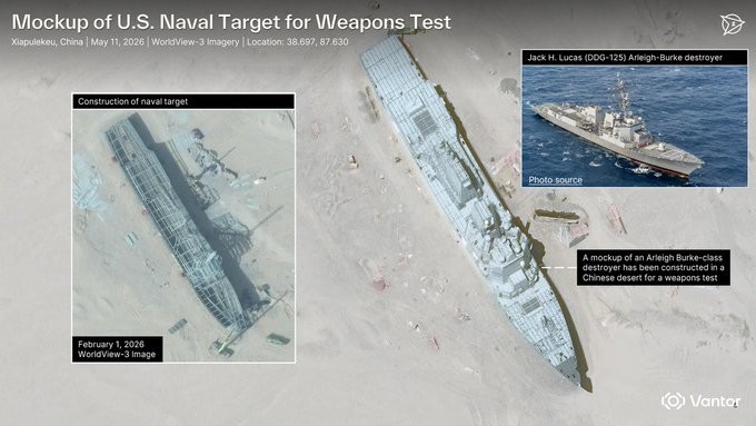 Um navio americano no meio do deserto da China? Imagens de satélite revelam réplica de embarcação americana de guerra em país asiático