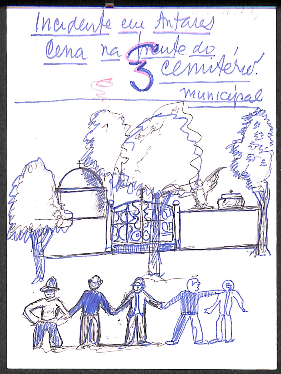 Desenho de Erico Verissimo para "Incidente em Antares" — Foto: Divulgação/ Acervo IEB