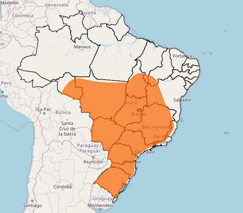 Alerta laranja do Inmet indica onde onda de calor deve atingir o Brasil até domingo — Foto: Reprodução