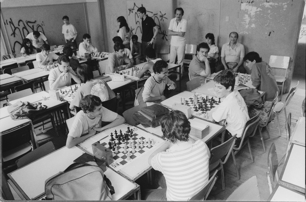 Competição de xadrez no Intercolegial de 1988 — Foto: Liliane Jambasco / 22-10-1988