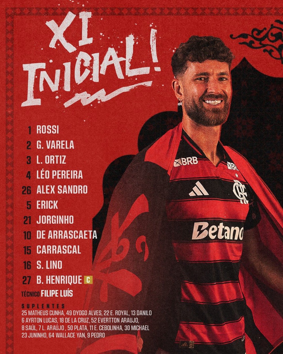 Flamengo lineup to face Cruz Azul — Photo: Disclosure