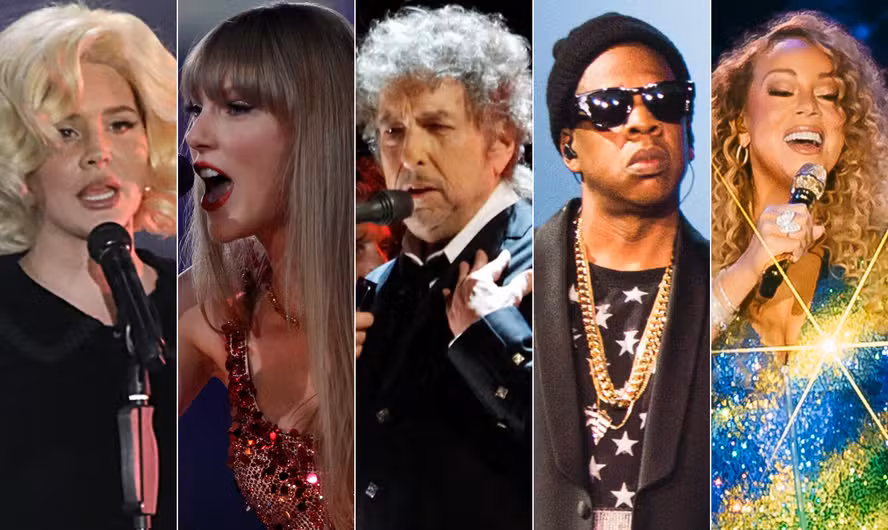 Da esquerda para a direita, Lana Del Rey, Taylor Swift, Bob Dylan, Jay-Z e Mariah Carey: artistas estão em lista com os 30 melhores compositores americanos elaborada pelo 'NYT'