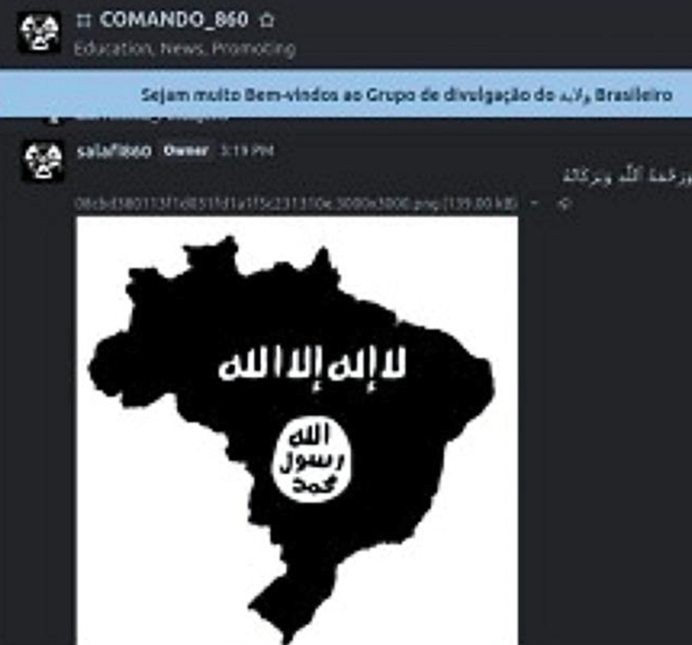 Mapa do Brasil com os dizeres “Província latino-americana do Estado Islâmico em breve” — Foto: Reprodução