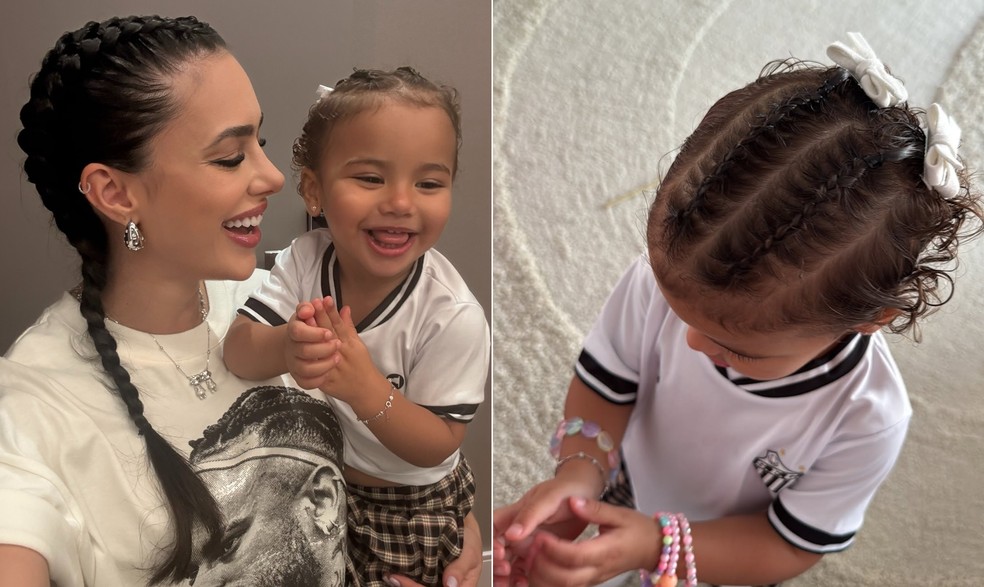 Bruna Biancardi e Mavie aderiram às tranças para jogo de Neymar — Foto: Reprodução/Redes sociais