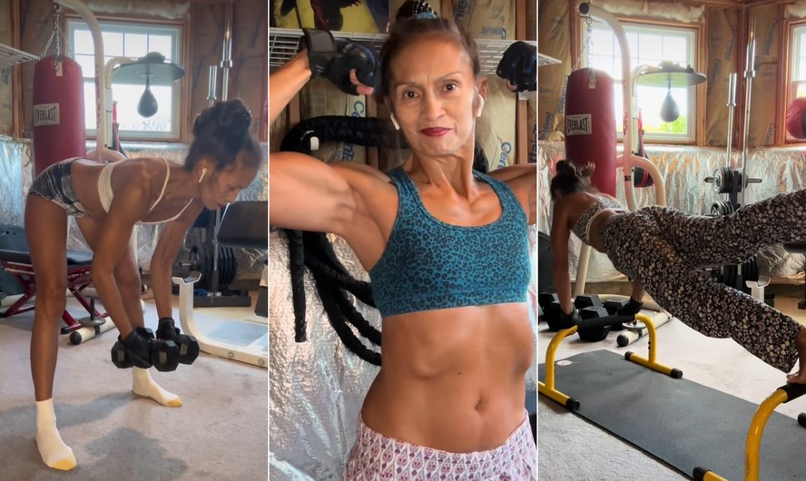 Stephanie, 65 anos, treina musculação cinco vezes por semana e incentiva outras pessoas a fazerem o mesmo