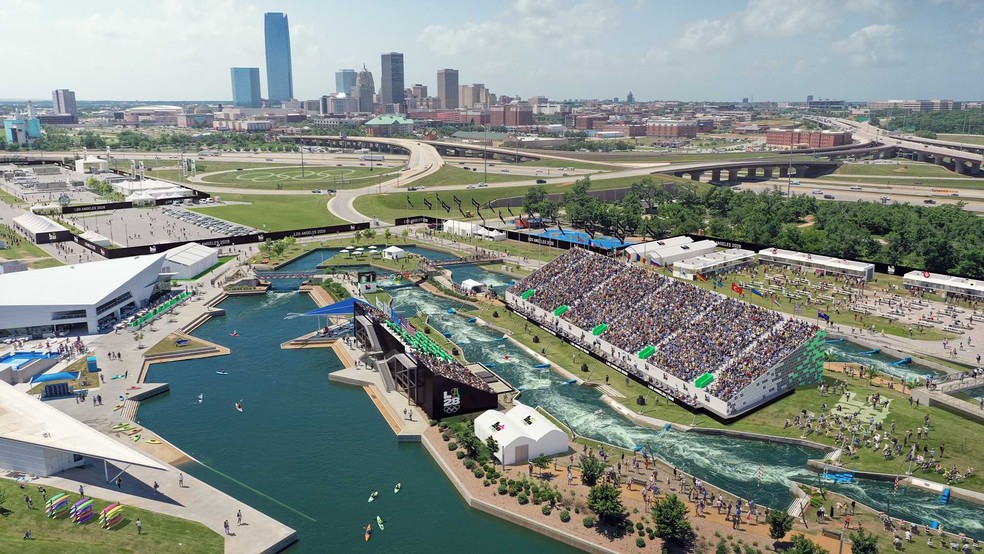 O Whitewater center, sede das provas de canoagem slalom em Los Angeles-2028 — Foto: Divulgação