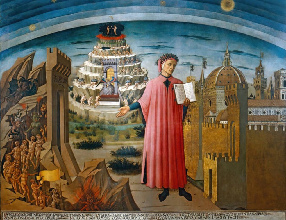 "Dante e os Três Reinos", de Domenico di Michelino (1465) — Foto: Reprodução