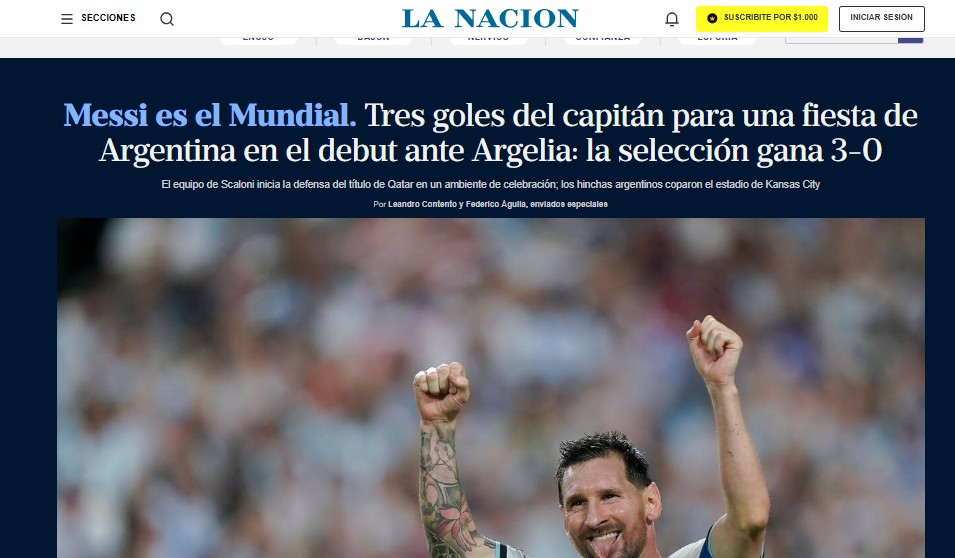 La Nacion comenta estreia de Messi na Copa do Mundo — Foto: Reprodução