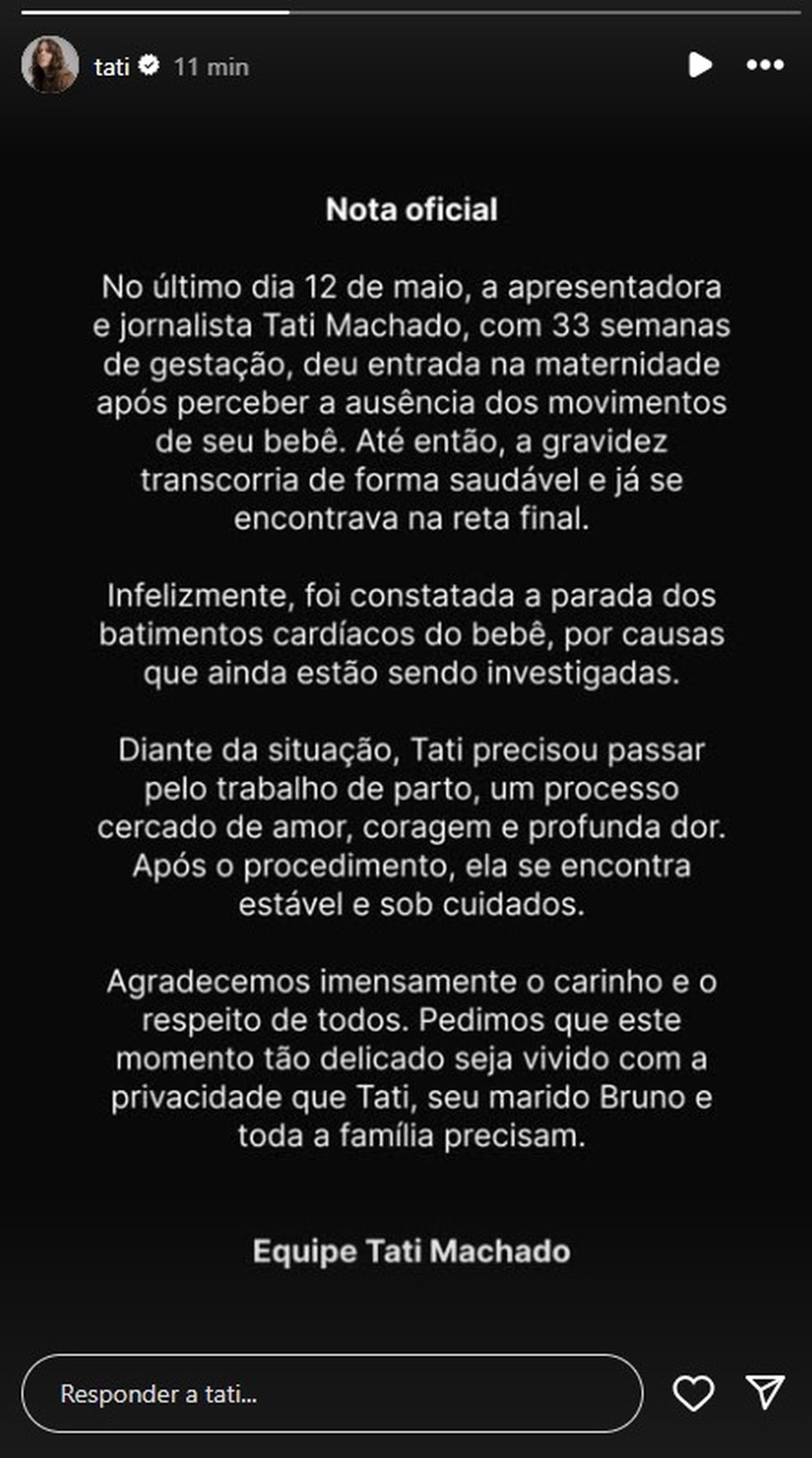 Tati Machado revela perde de bebê no oitavo mês de gestação — Foto: Reprodução/Instagram