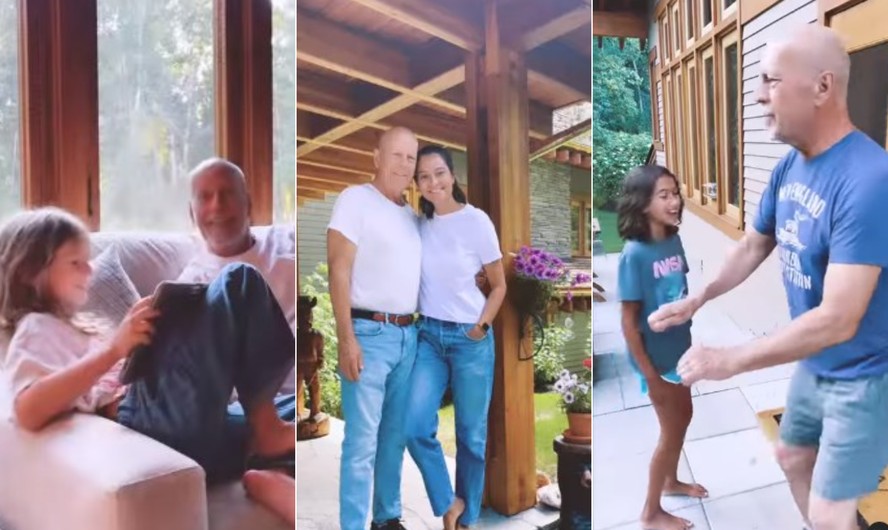 Bruce Willis com as filhas e a mulher em casa: rotina tranquila ao lado da família