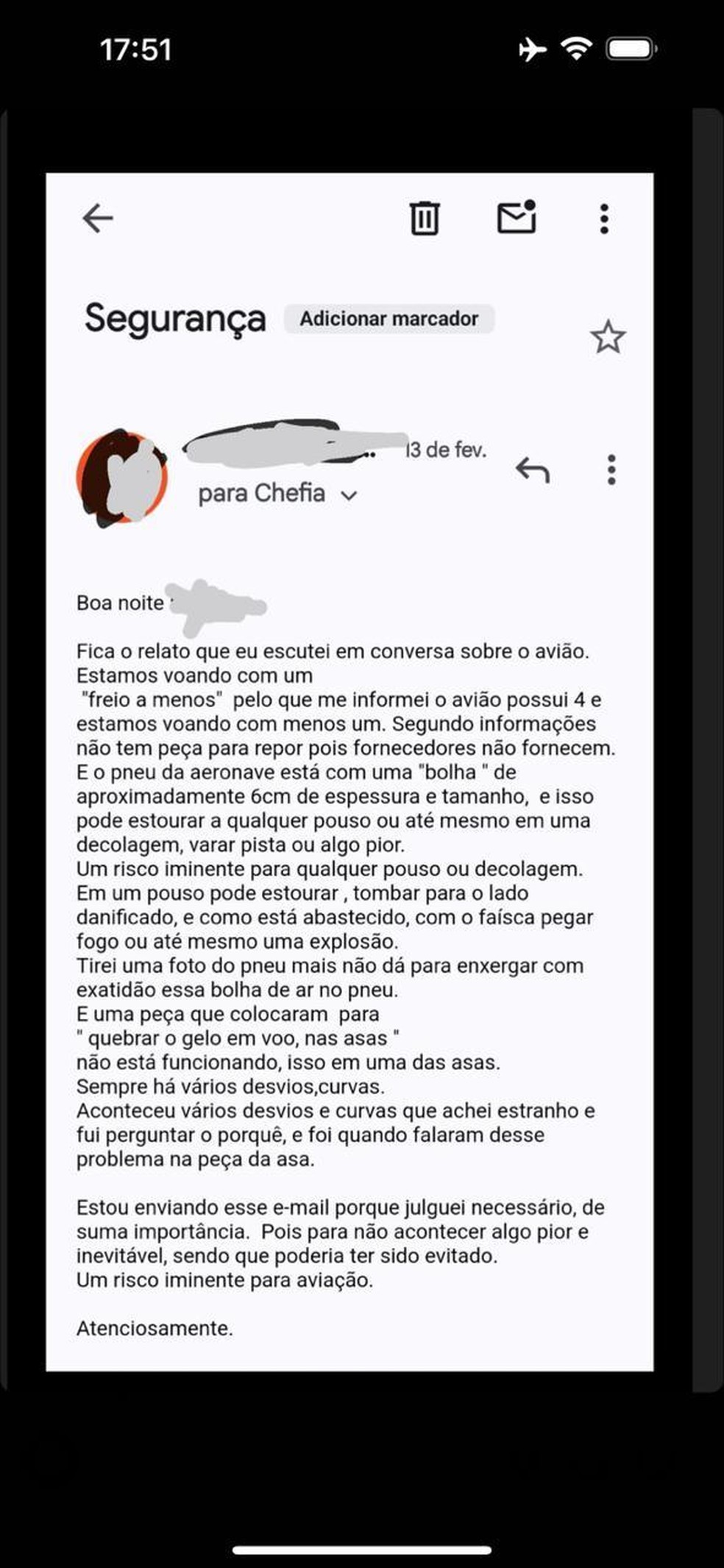 Denúncia de tripulante da Voepass: falhas na aeronave — Foto: O Globo