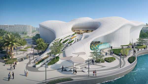 Distrito Cultural da Ilha Saadiyat, a 'ilha dos museus' de Abu Dhabi, nos Emirados Árabes Unidos. Imagem mostra como será o futuro teamLab Phenomena Abu Dhabi, dedicado à arte experimental e tecnológica.