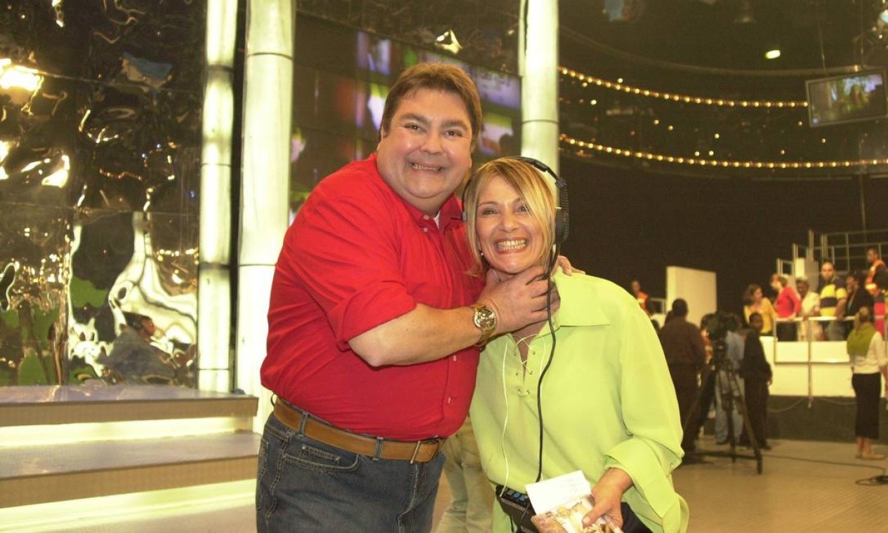 Faustão e a diretora de palco Lucimara Parisi — Foto: João Miguel Júnior / TV GLOBO