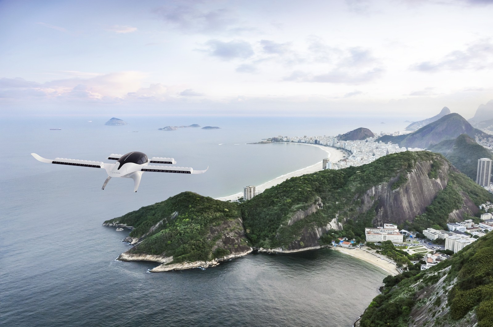 Simulação de voo do modelo de eVTOL da alemã Lilium, que a Azul quer trazer ao Brasil a partir de 2025 para trajetos curtos, como Rio-Búzios ou São Paulo-Guarujá Divulgação