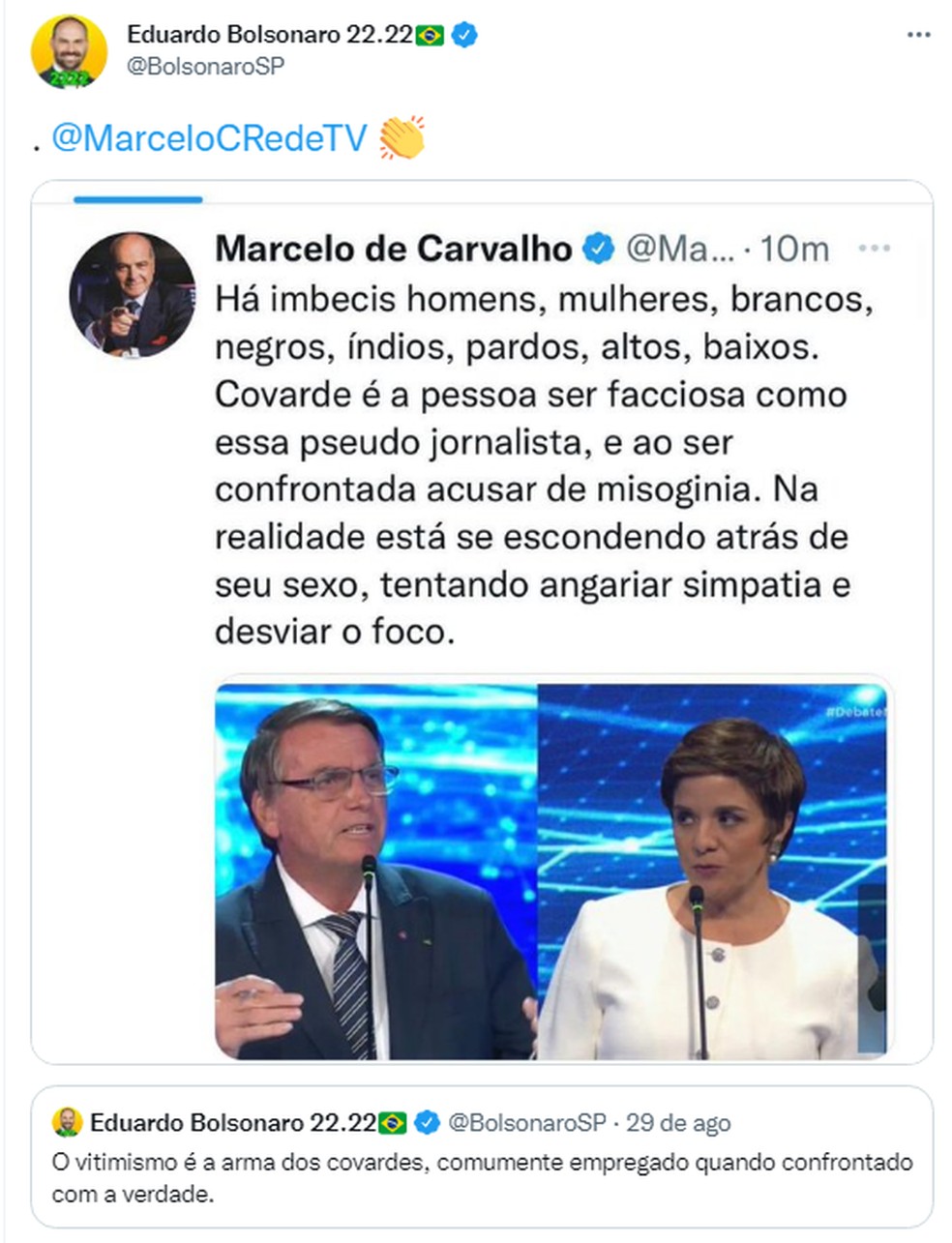 Eduardo compartilha post de Marcelo de Carvalho contra Vera  — Foto: Reprodução