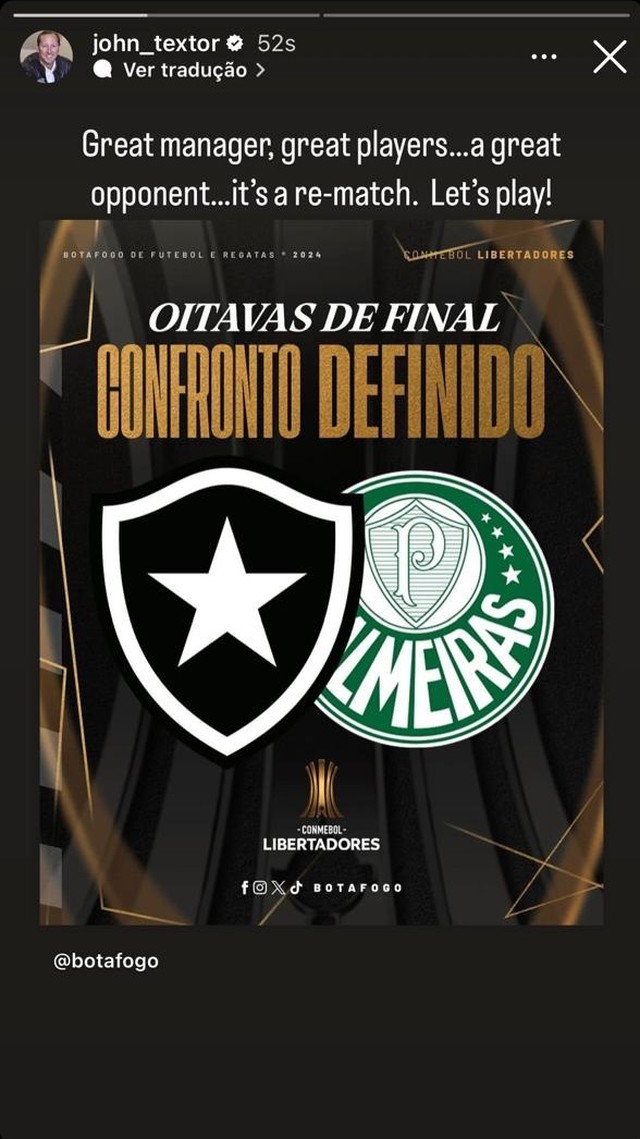 John Textor comenta Botafogo x Palmeiras sorteado nas oitavas da ...