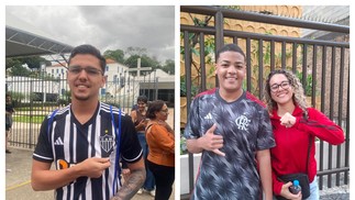 O atleticano Guilherme Costa e os flamenguistas Wesley do Santos e Eduarda Linhares deixam prova do Enem para assistir final da Copa do Brasil — Foto: Carol Campos e Walter Farias