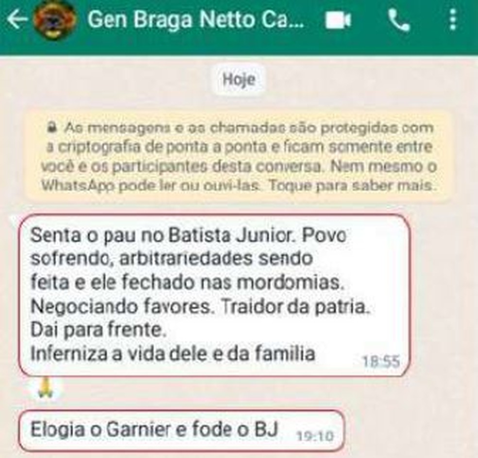 Mensagem de Braga Netto — Foto: Reprodução