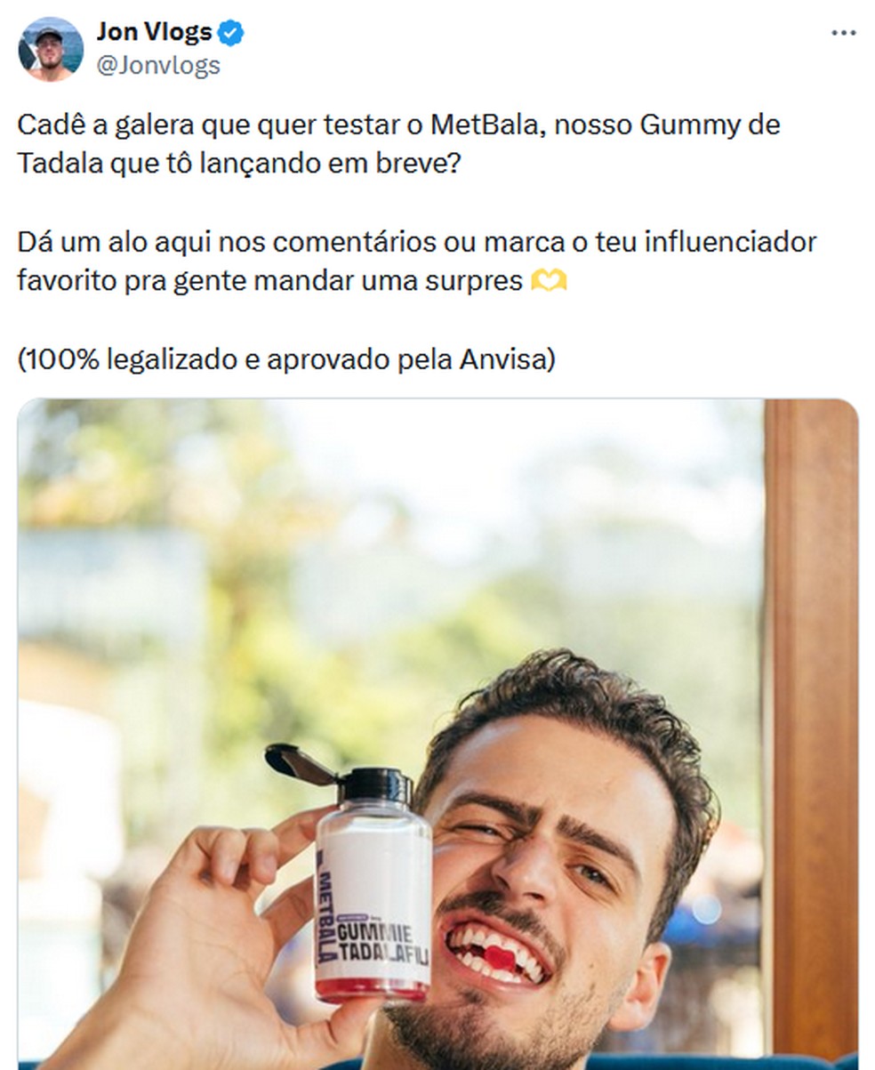 Anvisa probe gummy de tadalafila 'Metbala'.  Foto: Reproduo / X
