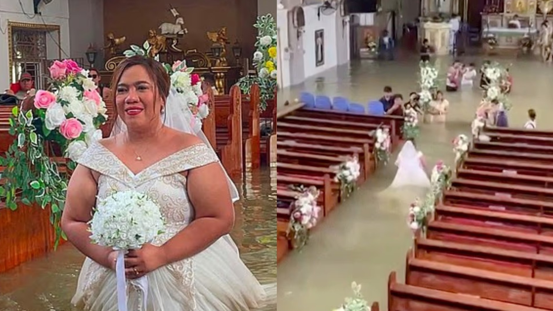 Noiva se casa com água na cintura dentro de igreja alagada e imagens impressionam - QTU Questões do Universo