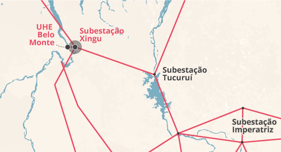 Mapa da falha da Subestação de Xingu — Foto: Arte GLOBO
