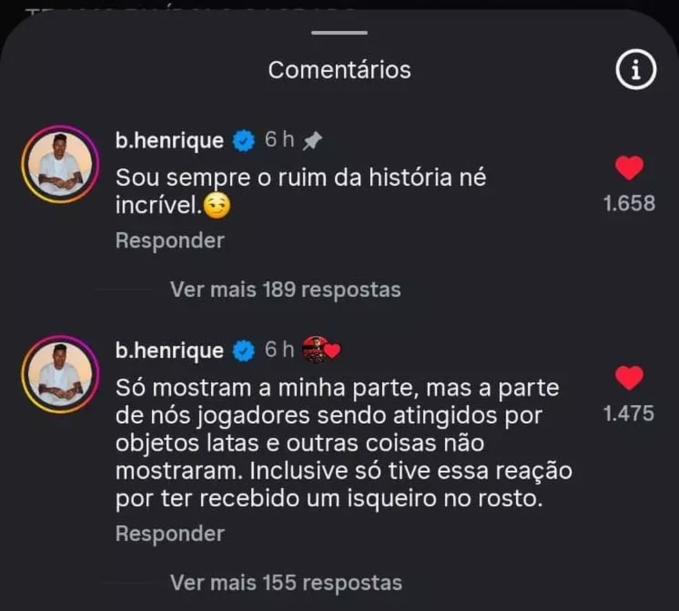 Bruno Henrique dá versão sobre gestos obscenos em rede social — Foto: Reprodução
